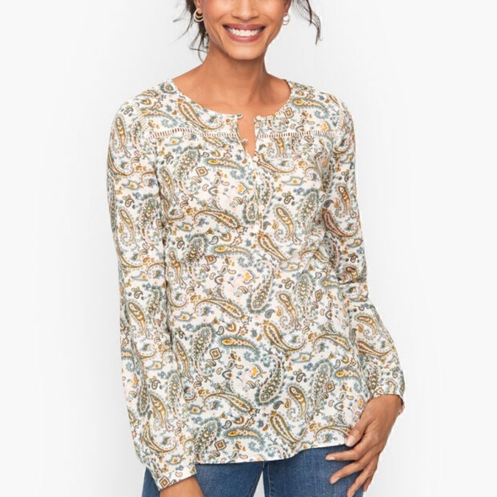 Talbot's Cotton Popover Rocking Paisley Print Blouse